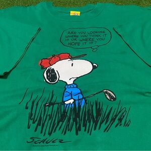 Vintage Y2K Snoopy Golf T-Shirt XL Peanuts Joe Pro Schulz Green M&O Knits Rare